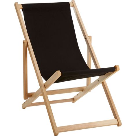 Interiors by Premier Adjustable Black Deck Chair, Sling Design Lawn Chair, Ethically Sourced Deck Chair, Stylish Garden Chair (1/5)