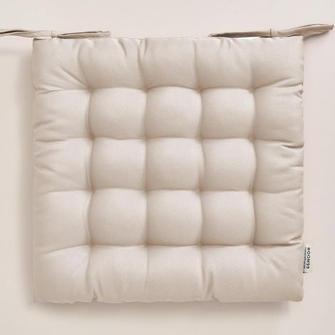 room99 Coussins de Chaise avec Rubans Aura 40 x 40 x 4,5 cm Coussin d'assise rembourré, Galette de Chaise Interieur avec Attaches, antidérapants pour siège Beige Clair, 1 pièce