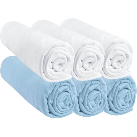 Drap housse 60x120 Bébé Coton Bleu + Blanc (Lot de 6) (1/3)