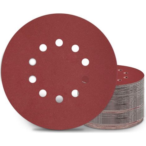 225-mm-Schleifscheiben, 50 Stück, Körnung P180, 10 Löcher, runde 225-mm-Schleifscheiben, Schleifpapier für Schleifmaschinen (1/5)