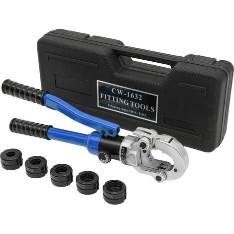 Pinza crimpatrice idraulica, testa girevole a 360°, impugnatura ergonomica, blu/nero (1/2)