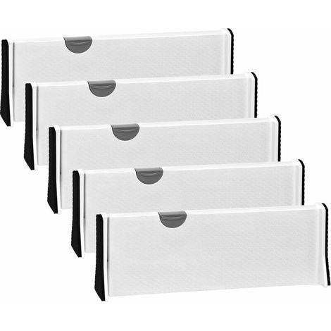 Diverers Organizzatore per cassetti 5 pezzi, divisori regolabili altezza 4" estensibili da 11 a 17" per camera da letto, bagno, armadio, vestiti, ufficio, organizzazione cucina, tenuta forte sicura (1/4)