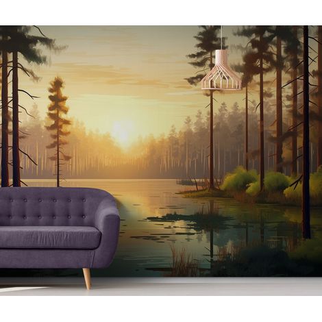 Papier Peint Forêt - Reflets au Crépuscule - 150 x 250 cm (1/2)