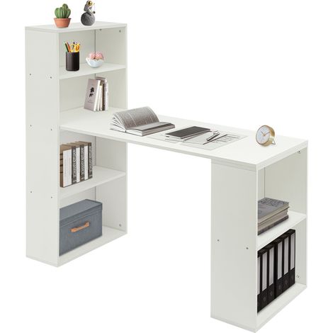 Bureau avec espace de rangement et étagère, bureau informatique pour bureau à domicile, blanc, 52,4 x 20 x 120 cm, table de bureau pour chambre à coucher (1/5)