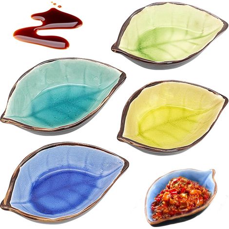 4 Pieces Ceramic Leaf Shaped Sauce Plates Mini Bowl Dip Bowl Starter Dessert Bowls For Sauces Condiments Desserts Fruits Snacks (1/5)
