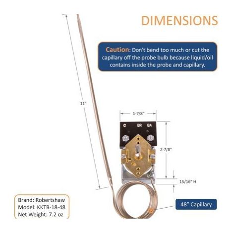 Ersatzthermostat für Robertshaw-Backöfen und -Kochherde KKTB-18-48, 5 A, 120 V AC, 599 °F (1/4)