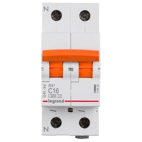 Disjoncteur Magnétothermique Résidenciel 1P+N 6kA 10-40A Courbe C RX³ LEGRAND 419925 16 A