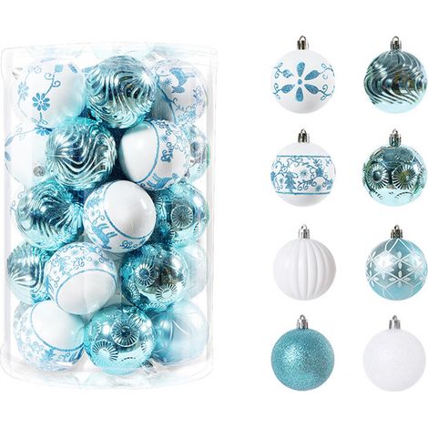40 leichte Weihnachtskugeln aus Kunststoff, einfach aufzuhängen, für Weihnachtsdekorationen, Hochzeiten und Partys (F34 blau und weiß). (1/5)