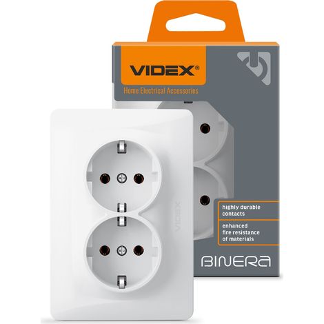 Videx Binera Typ F Doppel-16A weiße Unterputz-Schuko-Steckdose (1/5)