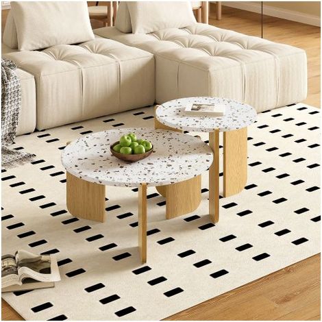 Table basse - Moderne - Bois et blanc - Design moucheté - Lot de 2 - Scandinave
