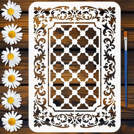 Pochoir Motifs Brocart Baroque Islamique Avec 1Pc Pinceau 21x29.7cm Pochoir Peinture Bordure Islamique Modèle Brocart Baroque Thème Floral pour Peinture sur Bois Mur DIY Décor Maison (1/5)