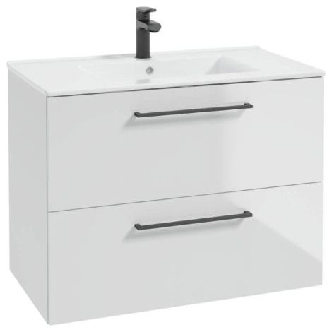 STAMAR Meuble de Salle de Bain avec Lavabo - 80 x 47 cm - Blanc Brillant - Design Moderne - Doux Fermeture