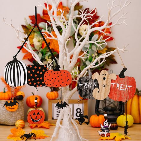 Pendentif Halloween - Pendentif En Bois Avec Motif Fantôme Et Squelette - Décoration Festive Pour Porte Mur Ou Intérieur - 1 Pièce (1/5)