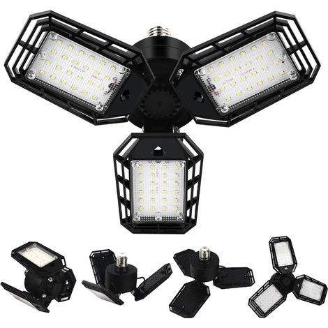 Lumières de garage à LED, plafonnier de magasin à LED, lumière LED à visser 6500K avec 3 panneaux déformables, pour sous-sol d'atelier de garage, E27 (1/5)