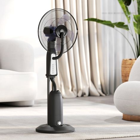 Ventilateur brumisateur sur pied 90W – Brume réglable, 3 vitesses, réservoir 3L, oscillation 75°, roulettes ， 50 x 40 x 125 cm