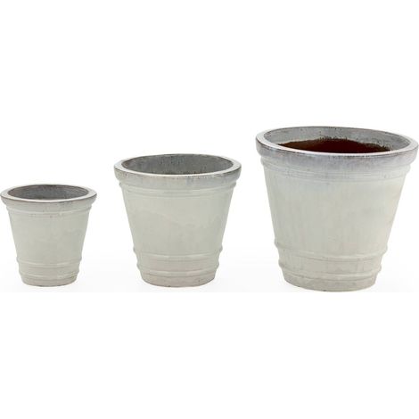 Cache pot blanc en grès design avec orifice de drainage - blanc mat patiné