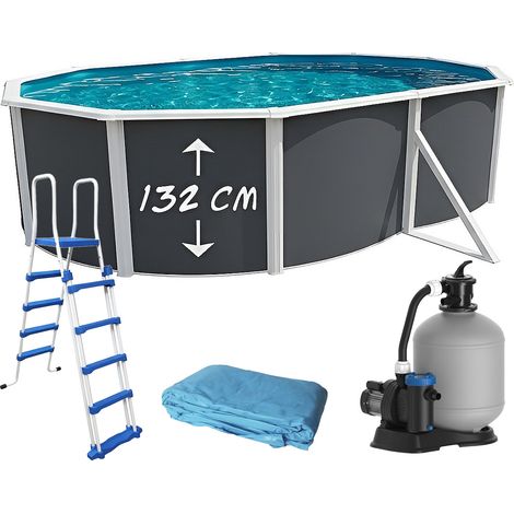 Piscine hors-sol acier Toi ANTHRACITE MAGNUM Secu ovale 550 x 366cm H 132cm liner bleu