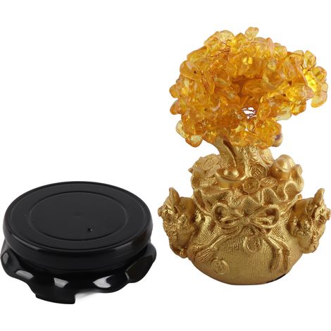 Glücksbaum aus gelbem Quarz mit doppelter goldener Kröte, Bonsai-Dekoration für Reichtum und Wohlstand (1/5)