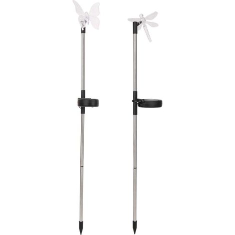Lot de 2 lampes solaires LED en forme d'animaux aux couleurs changeantes, à planter dans le jardin ou la pelouse. (1/5)