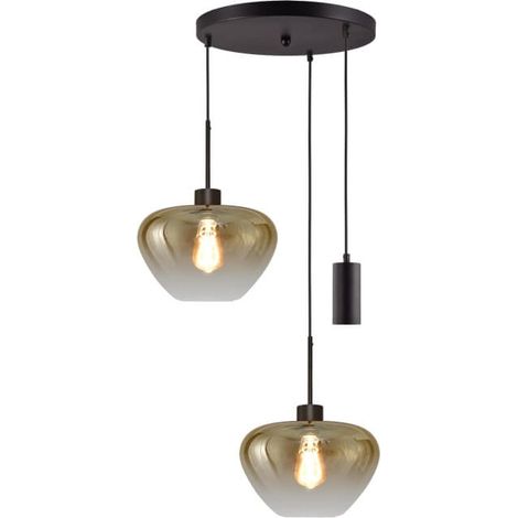 Suspension 3 lumières Genua noir avec 2x verre doré Ø 29cm et 1 pendentif - 2972-05-05-35-3MB129 (1/3)