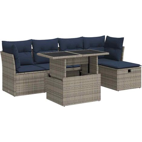 vidaXL Set Divano da Giardino 6pz con Cuscini Grigio Polyrattan Acacia (1/5)