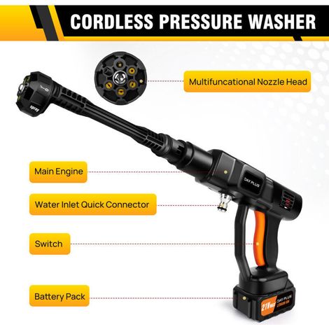 3000W cordless high-pressure cleaner – 180 bar, rechargeable battery included (2 batteries), ideal for floors and outdoor use