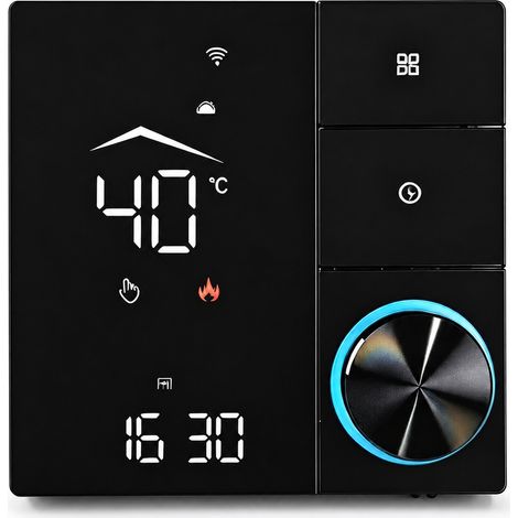 Thermostat Wi-Fi intelligent pour chauffage au sol électrique 16 A, noir, contrôle par application et programmation hebdomadaire (1/5)