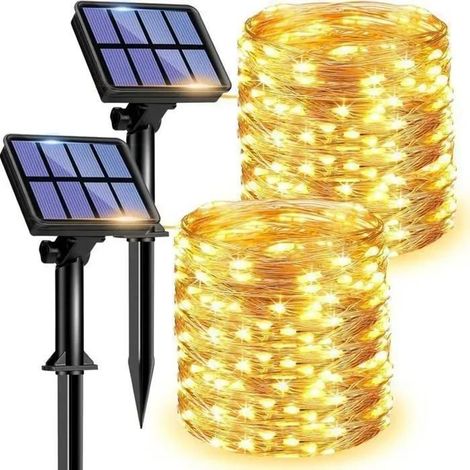 HOXILEELEOLot de 2 Guirlande Solaire Exterieur,2x22m 200 LED Guirlande Guinguette Étanche,8 Modes Décoration pour Jardin Balcon-MIL (1/5)