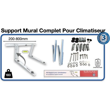 Support mural console climatisation 465 mm – Bras pliables – Visserie incluse – Groupe extérieur 180 kg – Acier galvanisé – Support'Air