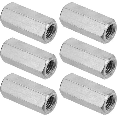 Ecrou Long M12 x 1.75 de Pas Écrou Hexagonal en Acier Inoxydable 304, 6Pcs 45mm/ 1.8" Longueur Raccords de Tige Filetés Grossiers, Écrous de Couplage, Ton Argent (1/5)