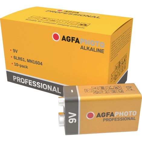 AgfaPhoto Professional 6LR61 9 V Block-Batterie Alkali-Mangan 9 V 10 St.