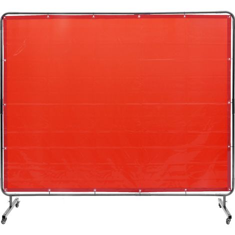 Rideau de Soudage avec Cadre, 1,8x2,4 m Écran de Protection pour Soudure en Vinyle Ignifuge sur 4 Roues Pivotantes 2 Verrouillables, Rideau Mobile Professionnel pour Atelier, Industrie, Rouge (1/5)