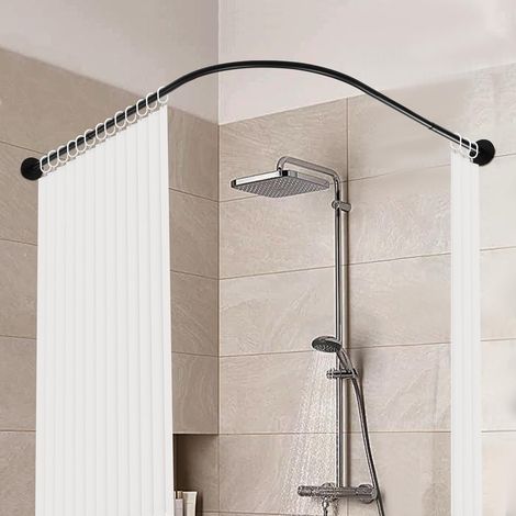 L-Form Tringle à rideau de douche réglable 72-95 x 90-130 cm - En acier inoxydable - Pour salle de bain et baignoire - Sans rideau de douche (1/5)