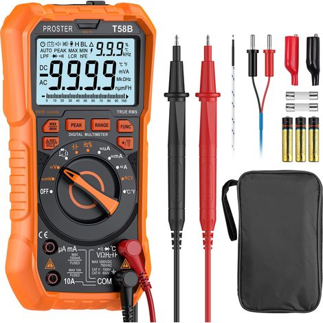 Automatisches NCV-Multimeter, Proster 9999Compt magnetisches TRMS-Digitalmultimeter mit großem Bildschirm, Jack-Alarm zur Messung von AC/DC-Spannung/Strom, Kontinuität, Widerstand, Temperatur, Kapazit (1/5)