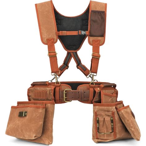 Ceinture à outils en toile cirée pour menuisier, avec bretelles, poches à outils amovibles pour électricien, boucle pour marteau (1/5)