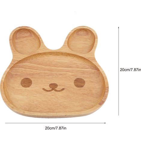 Assiette en bois pour enfants, plateau de service pour desserts et goûters, adorable lapin, vaisselle en bois pour enfants n° 1 (1/5)