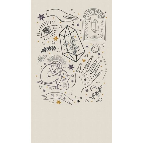 Papier peint intissé Papier peint original Crème, Jaune, Gris, Noir - 1,59 x 2,8 m (1/3)
