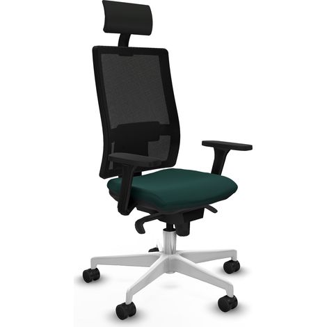 Horna sincro malla negra similpiel verde botella brazos 3D base blanca cabecero fijo ruedas 65mm nailon (1/5)