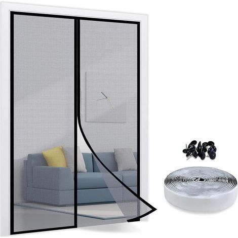 Rideau de porte magnétique - Rideau anti-mouches - Rideau moustiquaire - Rideau de porte sans perçage - Convient aux portes - 100 x 210 cm - Polyester - Noir (1/5)