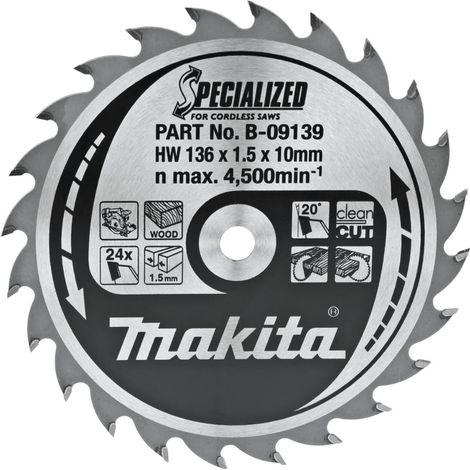 Makita - Lame de scie circulaire à bois, 136x10 mm, 24 dents B-09139