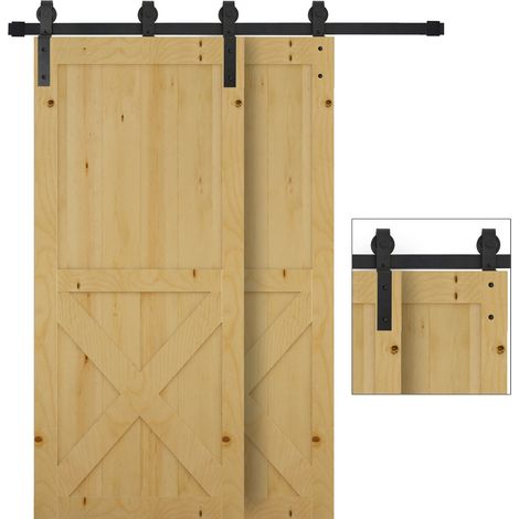 Kit complet pour porte coulissante de 200 cm, quincaillerie, rail et système pour portes coulissantes en bois.