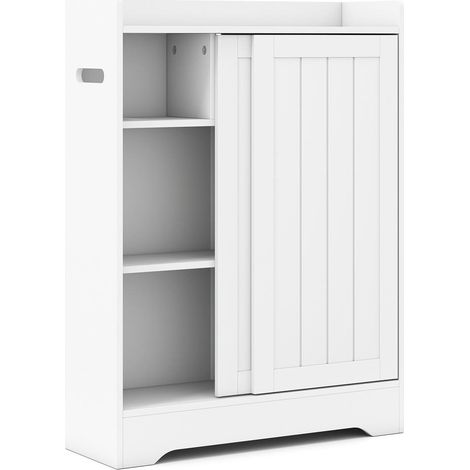 Gain de place meuble WC étroit avec support brosse et rouleaux papier toilette étagères blanc (1/5)