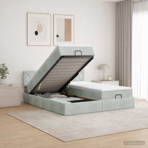vidaXL Letto ottomano con materasso 2 pz Grigio Chiaro Velluto (1/5)