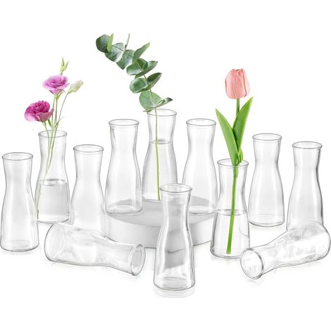 Lot de 12 Vases en Verre Transparent - Design Minimaliste Élégant - Pour Centres de Table Mariage et Décoration Intérieure - Ouverture 4,5 cm (1/5)