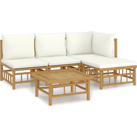 Maison Exclusive - Set Salotto da Giardino 5pz con Cuscini Bianco Crema in Bambù