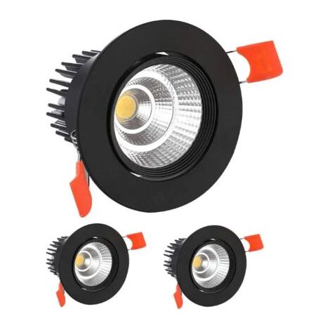 BUNTHAUS 3 x Spot LED Encastrables,9W COB Plafonnier Encastré,Blanc Froid 6000K,900LM,AC 220-240V,Ra≥90,Découpe 90-100mm,Angle de Faisceau 24°,IP44,Pour salle de bain,Cuisine,Salon,Couloir(Noir) [Clas (1/5)