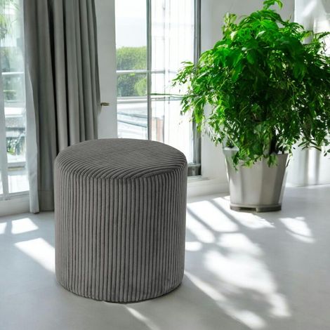Pouf rond velours côtelé gris (lot de 2) MALMOE (1/2)