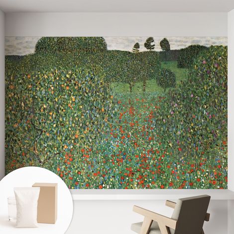 Papier peint intissé mural avec colle pour salon et chambre Décoration murale rapide - Colle incluse gratuite Prairie fleurie 152x104 cm (1/5)