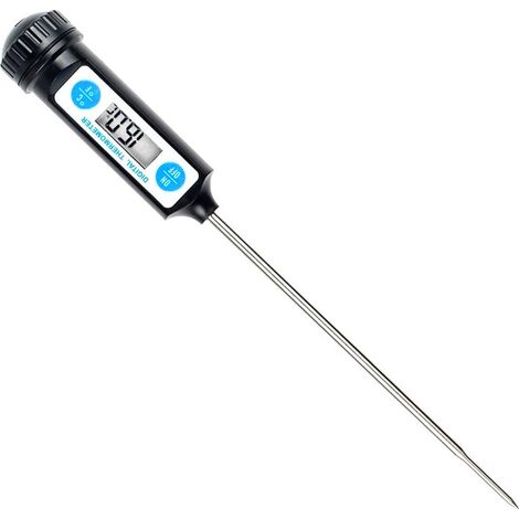 Thermomètre de Cuisson,Thermomètres de Cuisine Thermomètre Numérique Digital avec Sonde Longue et LCD Ecran pour Nouriture, Viande, Huile, Lait, Vin, BBQ et Eau Chaude - Noir (1/5)