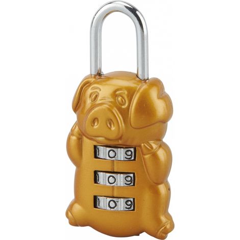 Lucchetto a combinazione Fantasy Pig maialino, 3 cifre, interno, arco in acciaio - THIRARD